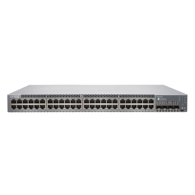 EX3400-48T Juniper EX3400 48-port 10/100/1000BaseT, 4 x 1/10G SFP/SFP+, 2 x 40G QSFP+, redundant fans, front-to-back airflow, 1 AC PSU JPSU-150-AC-AFOincluded (optics sold separately).