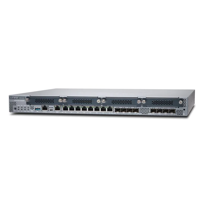 SRX340-SYS-JB Juniper SRX340 Services Gateway includes hardware (16GE, 4x MPIM slots, 4G RAM, 8G Flash, power supply, cable and RMK) and Junos Software Base (Firewall, NAT, IPSec, Routing, MPLS and Switching).