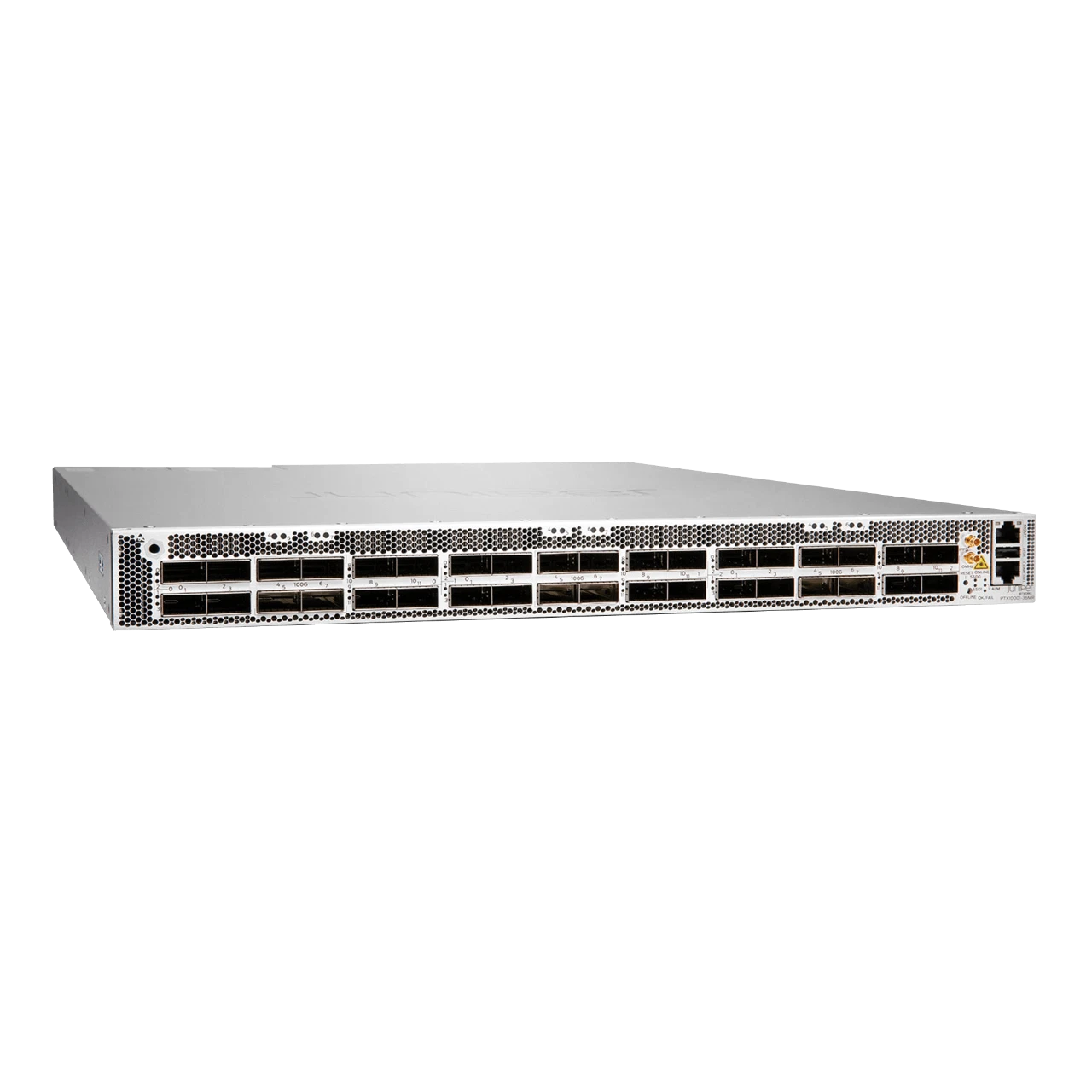 PTX10001-36MR-AC Juniper Router PTX10001 36 QSFP56-DD / QSFP28 multi-rate port base system with redundant AC Power supplies, FAN trays, JUNOS Evo.